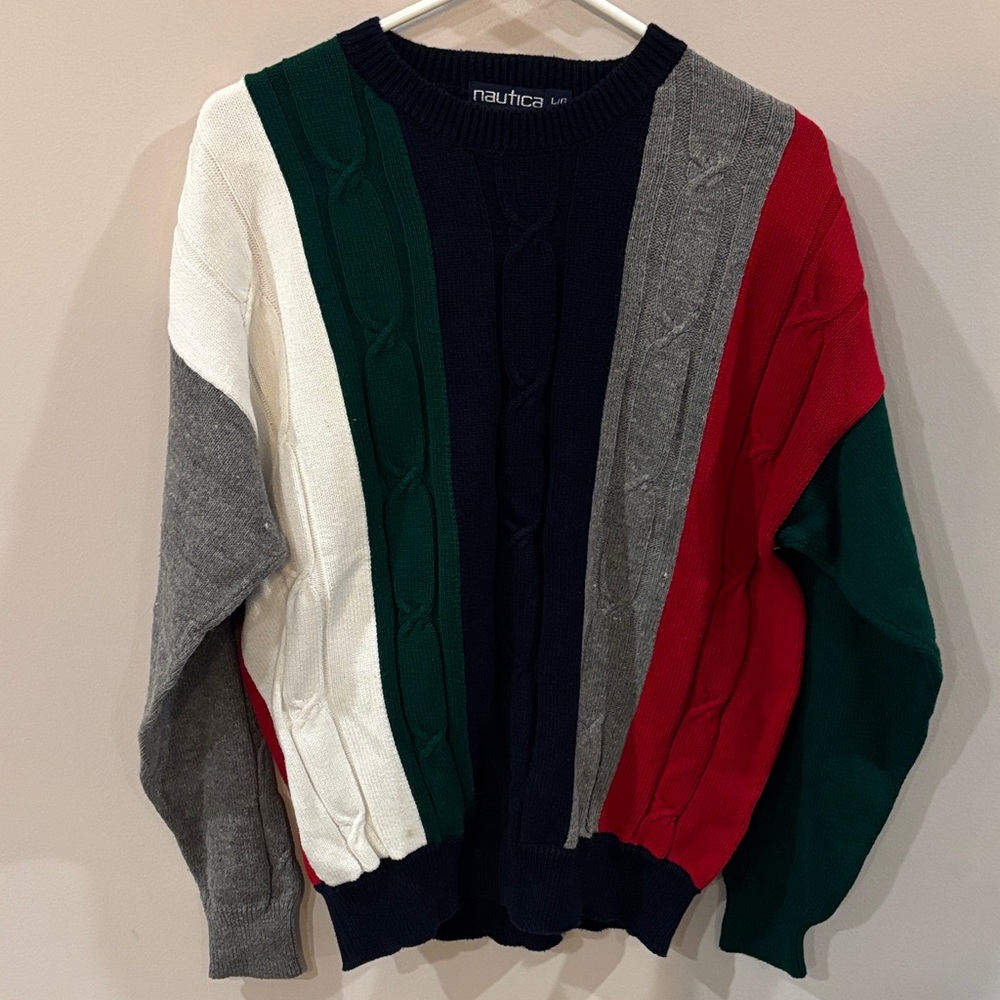 Nautica Multicolor Cable Knit Sweater Men's L